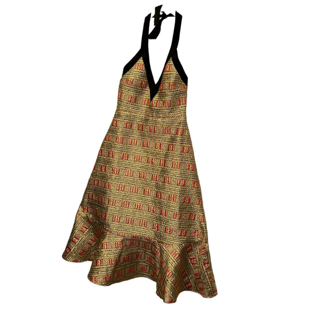Cynthia Rowley pink gold Metallic STUNNING halter gown dress 6
